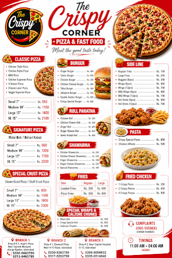 Original Crispy Corner menu poster supplied by the restaurant